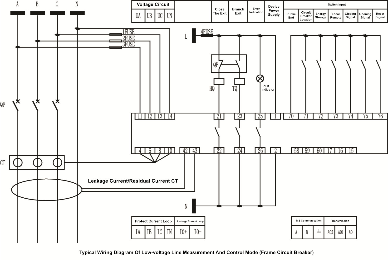 Typical Wiring Diagram Of Low-voltage Line Measurement And Control Mode (Frame Circuit Breaker)