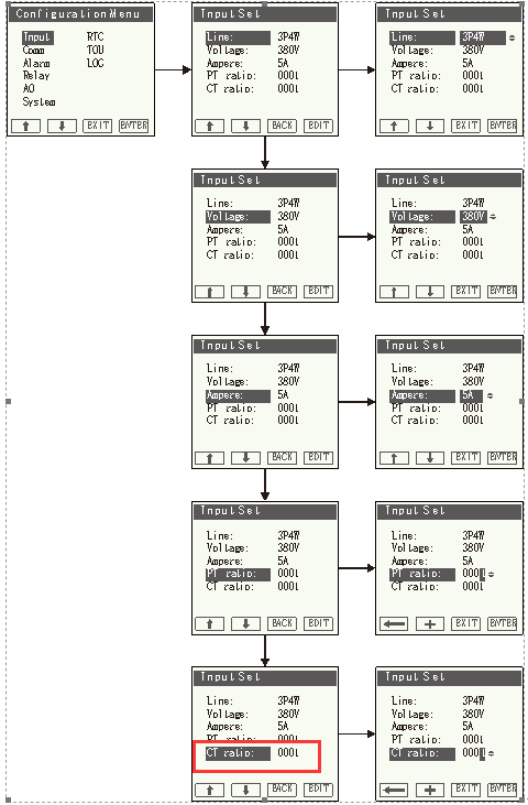 how to set ct ratio in energy meter