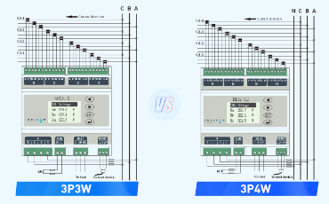 Differences in wiring methods between 3P3W and 3P4W in electric meters