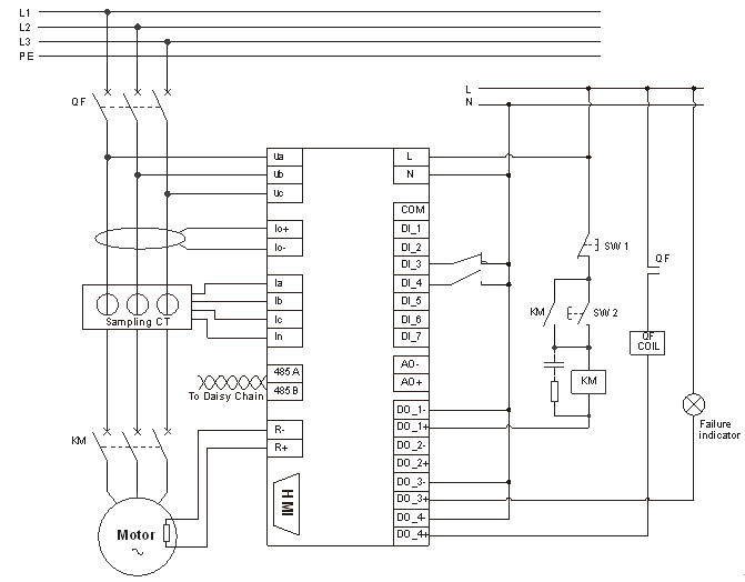 motor protection relay circuit diagram in protection mode.