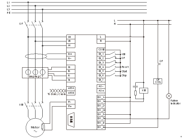 motor protection relay circuit diagram in Full voltage start mode