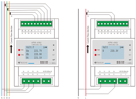 Energy meter wiring in three phase system and single phase system