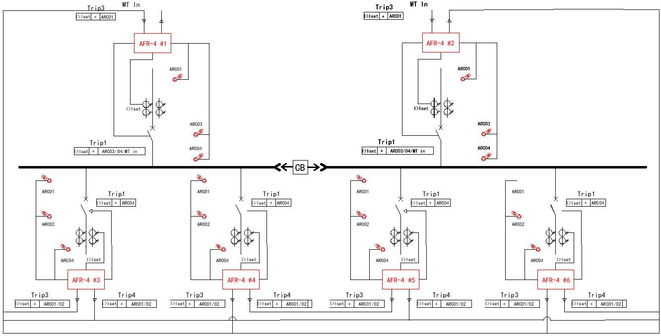 Arc flash relay installation for Dual-Source Sectionalized Busbar with 4 Loads