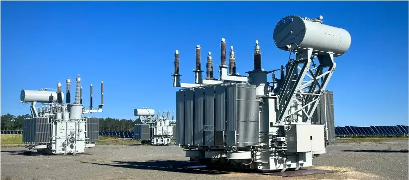 three transformer with solar panels